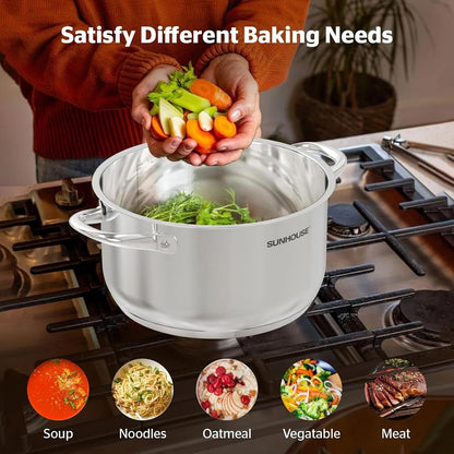 : Stainless Steel Stock Pot - 7 Quart - Tempered Glass Lid, 3-Ply Bottom, Soup-Pasta-Food, Boil-Simmer, All Cooktops, Dishwasher & Oven Safe | Impact-Bonded Base Big Stainless Steel Pots for Canning, Boiling, Spaghetti - Oven Safe & Induction Compatible9