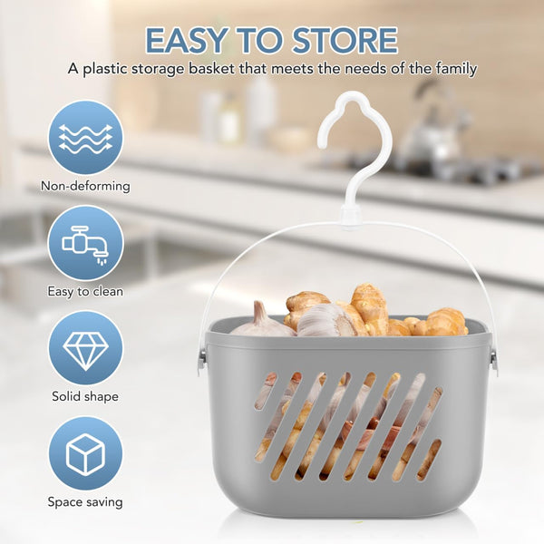 Plastic Storage Basket with Hook 8.26X5.51X5.11In Hanging Shower Caddy Waterproof Rustproof Organizer for Kitchen Bathroom with Drainage for Toiletries Dorm Pantry5