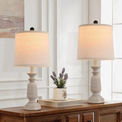 Lamps Set of 2 Modern Farmhouse Table Lamp Bedside Reading Lights Living Room End Lamps Bedroom Night Light,High 22.5 Inch,With Fabric Lamp Shade (Light Wood Grain, High 22.5 Inches)1