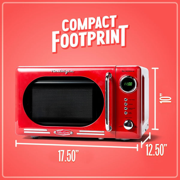 Retro Compact Countertop Microwave Oven - 0.7 Cu. Ft. - 700-Watts with LED Digital Display - Child Lock - Easy Clean Interior - Red5