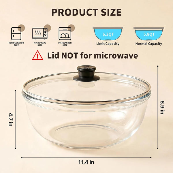 6.3 QT Glass Mixing Bowl with Lids, Large Glass Bowl for Sourdough Bread3