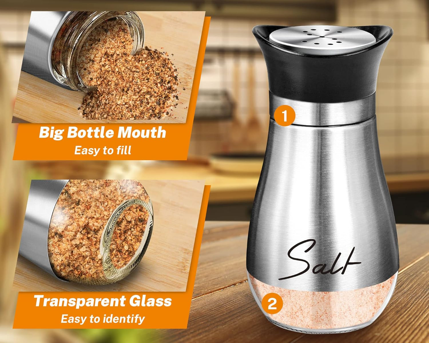 salt-and-pepper-shakers-4-oz-silver-glass-set-with-stainless-steel-lids-refillable-glass-shakers-with-stainless-steel-lids-for-cooking-dining-rv-trips-camping-and-bbqs-4-oz-capacity-each