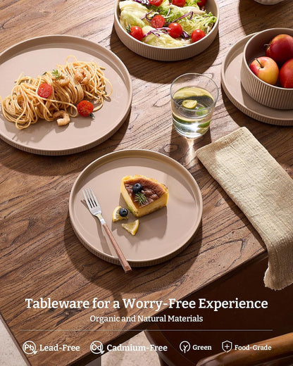 Ceramic Plates and Bowls Set, Dinnerware Sets, Ribbed Dishes for 43