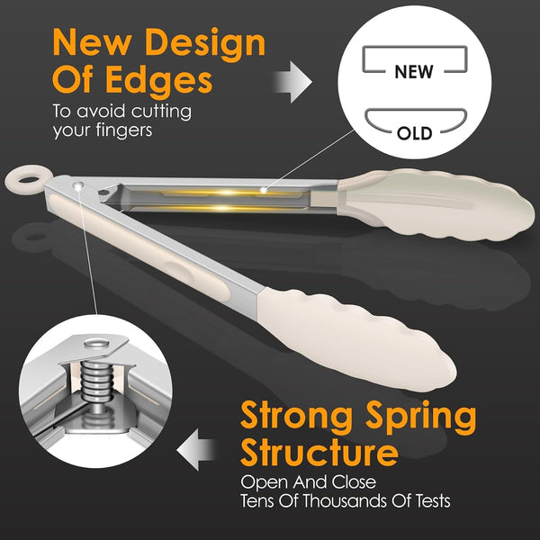 Premium Stainless Steel Locking Kitchen Tongs with Silicon Tips, Set of 2-9" and 12",Khaki5