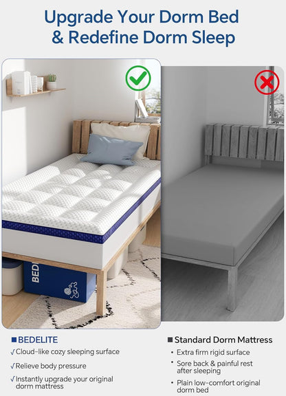 Dorm Room Essentials Twin XL Mattress Topper for Students Back to School | Viscose Derived from Bamboo, Soft Topper for Pressure Relief with Elastic Deep Pockets, Shredded Memory Foam Filling2