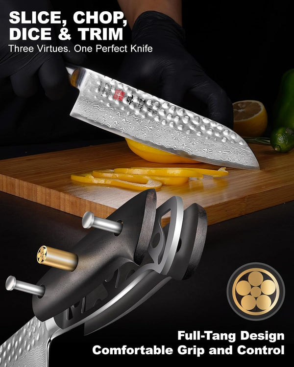 Japanese Chef Knife Kitchen Knife with 67 Layers Damascus Steel AUS-10 Core, Professional Damascus Knife with Full-Tang Ebony Wood Handle and Premium Gift Box (7 Inch Santoku Chefs Knife)4