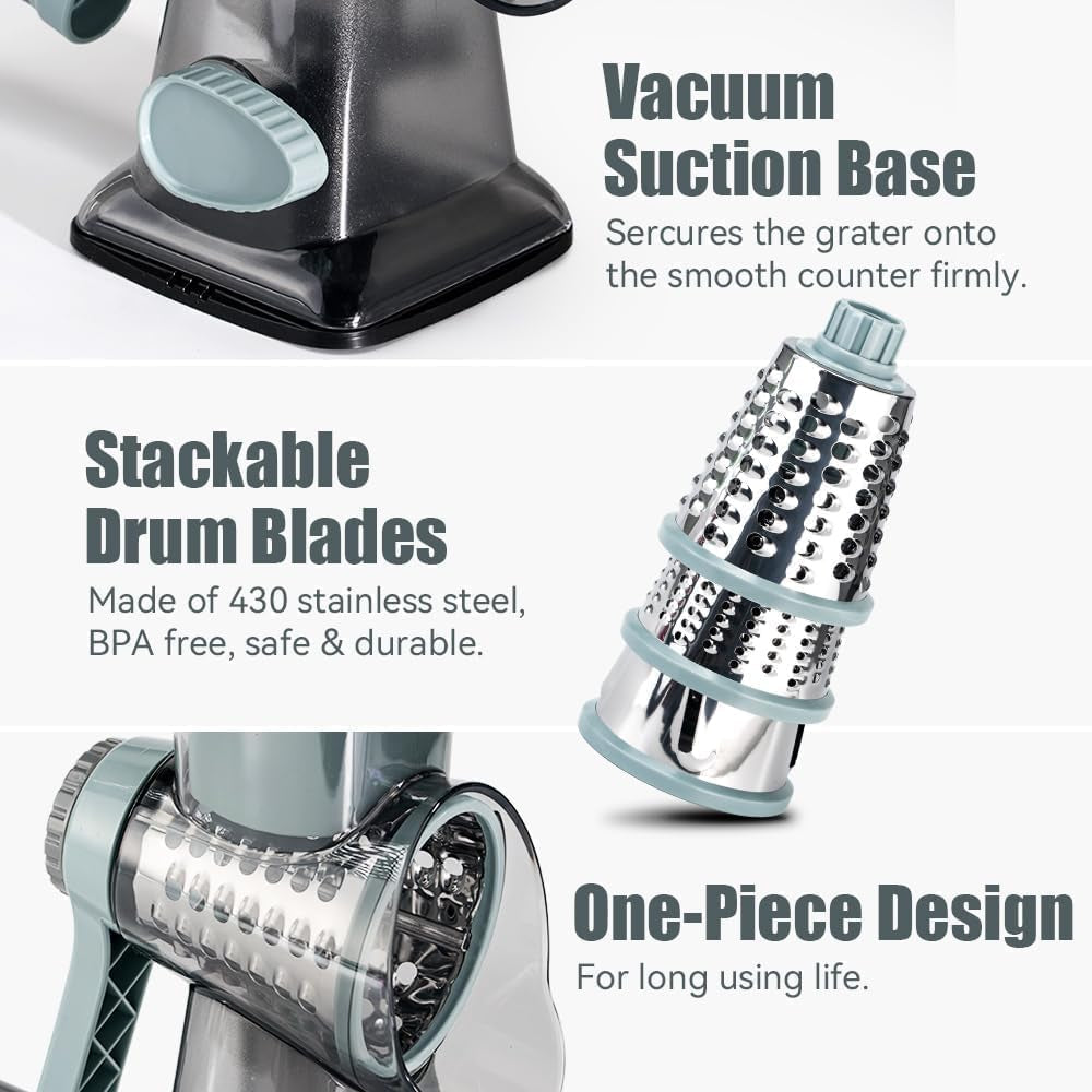 rotary-cheese-grater-hand-crank-transparent-shredder-slicer-grinder-3-stainless-steel-blades-stable-suction-labor-saving-handle-safe-kitchen-tool-for-cheese-vegetable-nuts-chocolate