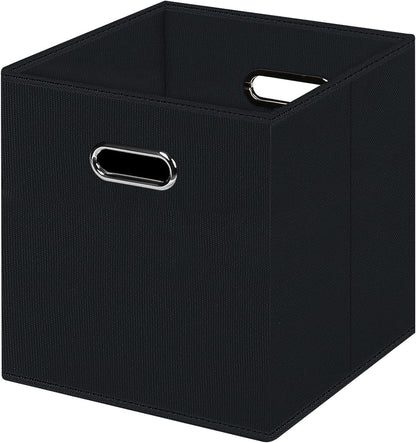 Black Foldable Storage Cubes Bins , Fabric Storage Box Cubes Organizer Baskets with Dual Handles for Home Organizer (Black)1