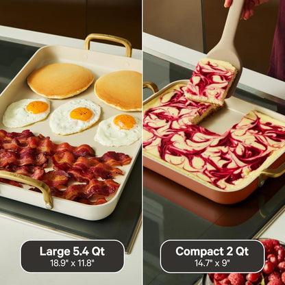 Our Place Essentials Griddle Pan Set, 4-Piece Nonstick Ceramic Cookware | Pfas-Free Ceramic Griddle Pan for Stove Top; Standard and Mini Pans, Reusable Silicone Oven Mats, Oven Safe to 450°F6