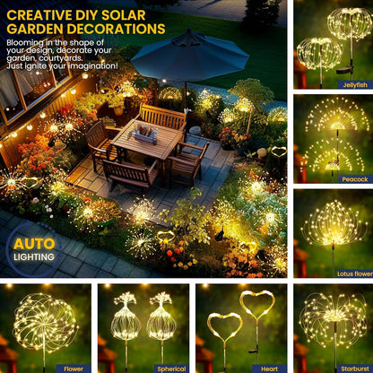 2 Pack Solar Firework Lights Outdoor, Garden Decor, Warm White2