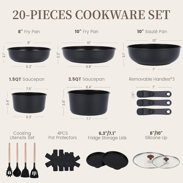 20-Piece Ceramic Pots and Pans Set, Nonstick Cookware Set with Detachable Handle, Stackable Kitchen Set, Pfas-Free, Oven & Dishwasher Safe2