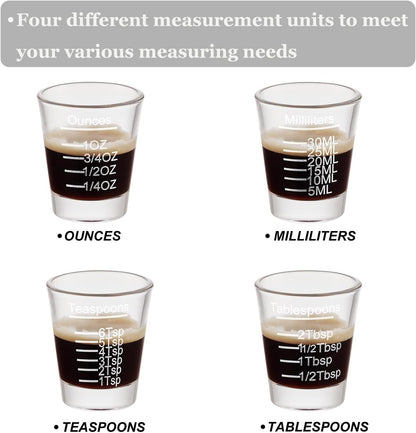 Ackers Shot Glasses Etching Scale Measuring Cup 2PACK Espresso Shot Glasses Liquid Heavy Glass 26-Incremental Measurement 1 OZ, 2 TBS, 6 TSP, 30 ML Kitchen Tools4