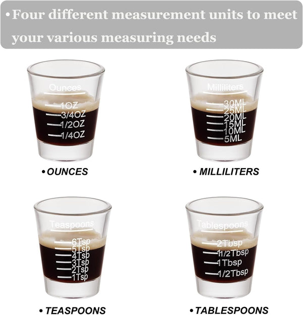 Ackers Shot Glasses Etching Scale Measuring Cup 2PACK Espresso Shot Glasses Liquid Heavy Glass 26-Incremental Measurement 1 OZ, 2 TBS, 6 TSP, 30 ML Kitchen Tools4