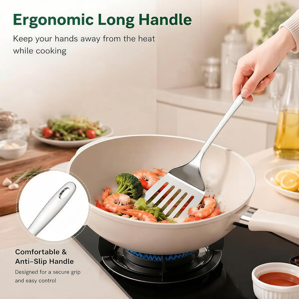 Stainless Steel Spatula Spoon Set, 4PCS Large Cooking Utensils Set with Thickened Edge, Heat Resistant Cooking Spatula Set, Metal Solid and Slotted Turners, Serving Spoon8