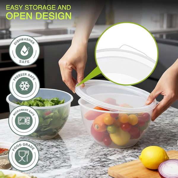 Plastic Mixing Bowls with Lids Set for Kitchen, 5 Set Nesting Bowls for Mixing, Baking, Prepping, Cooking and Serving Food, Mixing Bowls Dishwasher, Microwave Safe6