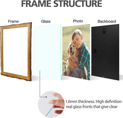 11X14 Picture Frame Rustic Brown,Wood&Bark Edge&Real Glass3