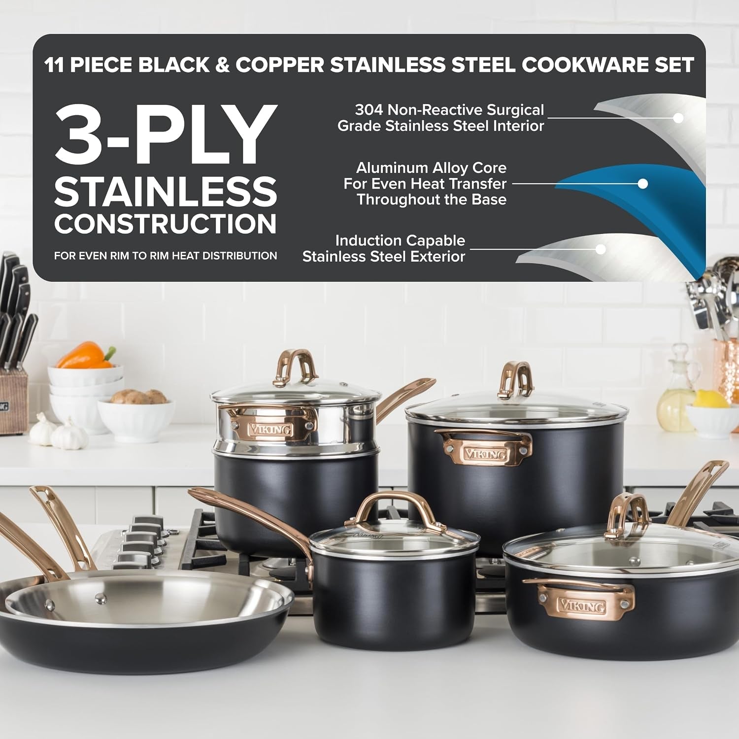 viking-3-ply-pots-and-pans-set-11-piece-stainless-steel-kitchen-cookware-with-glass-lids-black-with-copper