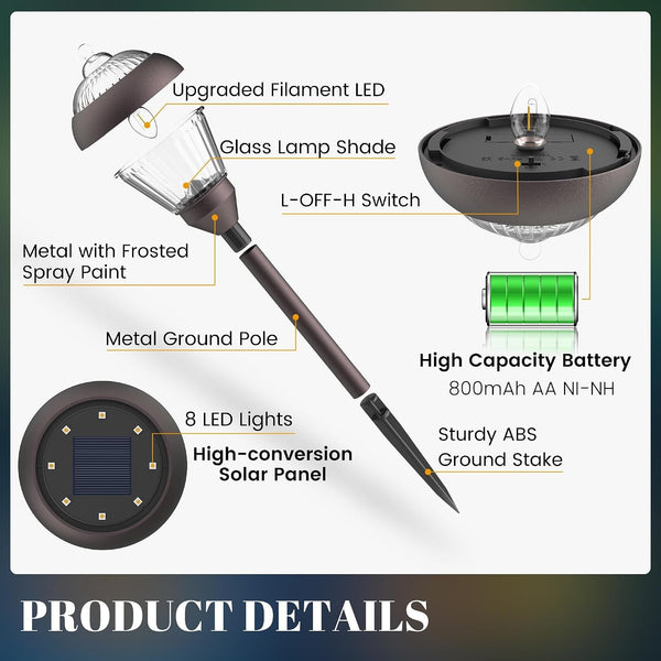Solar Pathway Lights, Glass & Metal Bronze Design 2 Brightness Modes7