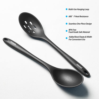 Silicone Spoons for Cooking - Extra Large Solid & Slotted Set, Black2