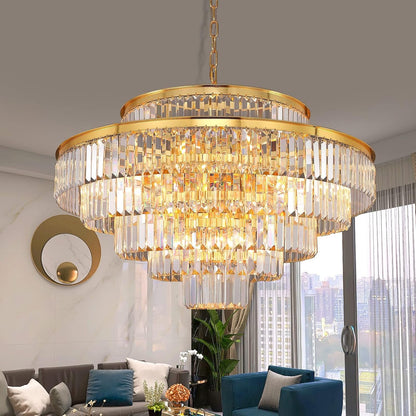 31" Gold Crystal Chandelier, Modern 6-Tier Ceiling Light with Clear Crystal Prisms, Luxury Pendant Lighting for Dining Room Living Room Entryway1