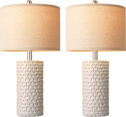 23" Modern Ceramic Table Lamp Set of 2, Table Lamps for Living Room, Rustic Farmhouse Bedside Lamps Nightstand Lamp for Bedroom, White Desk Lamp for End Table Home Decor Beige9