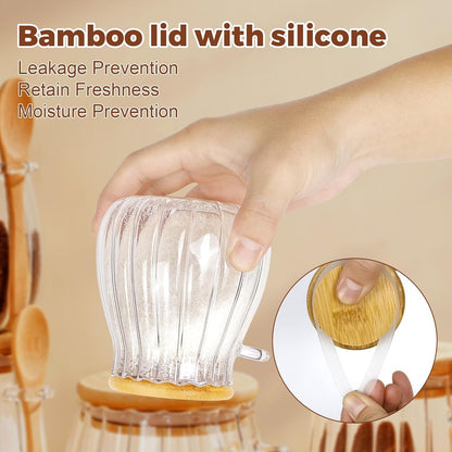 Sugar Container with Bamboo Lid and Spoon,15 Oz Sugar Bowl Glass Jar | Coffee Bar Accessories Coffee Canister Kitchen Decor Housewarming Gift Christmas Refillable Design4