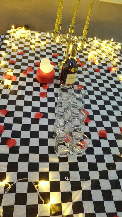 Pcs of 2 Premium Plastic Checkered Flag Tablecloths | Picnic Table Covers, Tablecovers Party Favor (2, Black)3