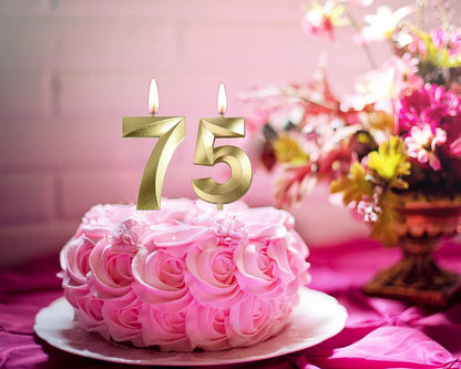 Gold 75Th & 57Th Birthday Candles,Gold Number 75 57 Cake Topper for Birthday Decorations Party Decoration5