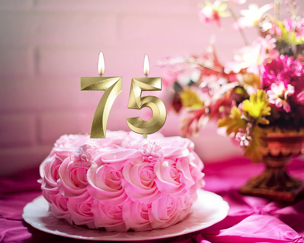 Gold 75Th & 57Th Birthday Candles,Gold Number 75 57 Cake Topper for Birthday Decorations Party Decoration5