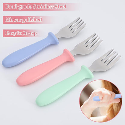 6-Pack Toddler Forks, 18/8 Stainless Steel with Plastic Handles | Rounded Tines, Mouth Guard Design, Easy-Grip Size, for Self-Feeding Kids5