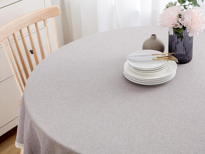 round Tablecloth Faux Linen Waterproof Tablecloth with Lace Trim for Dining Kitchen Party, 48 Inch, Gray6