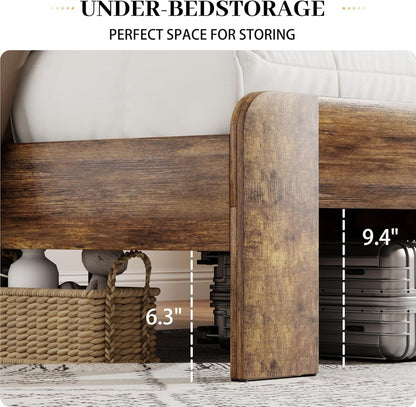 Wooden Bed Frame Queen Size with Storage Headboard, Bookcase Shelf5