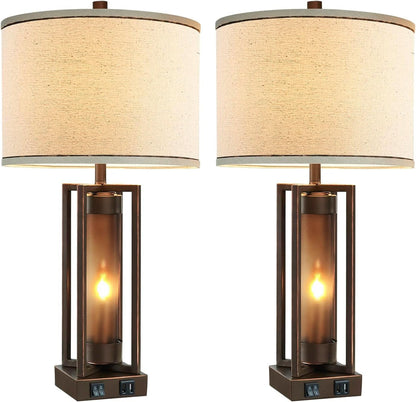 Farmhouse Table Lamps for Living Room Set of 2 with USB C+A Ports8