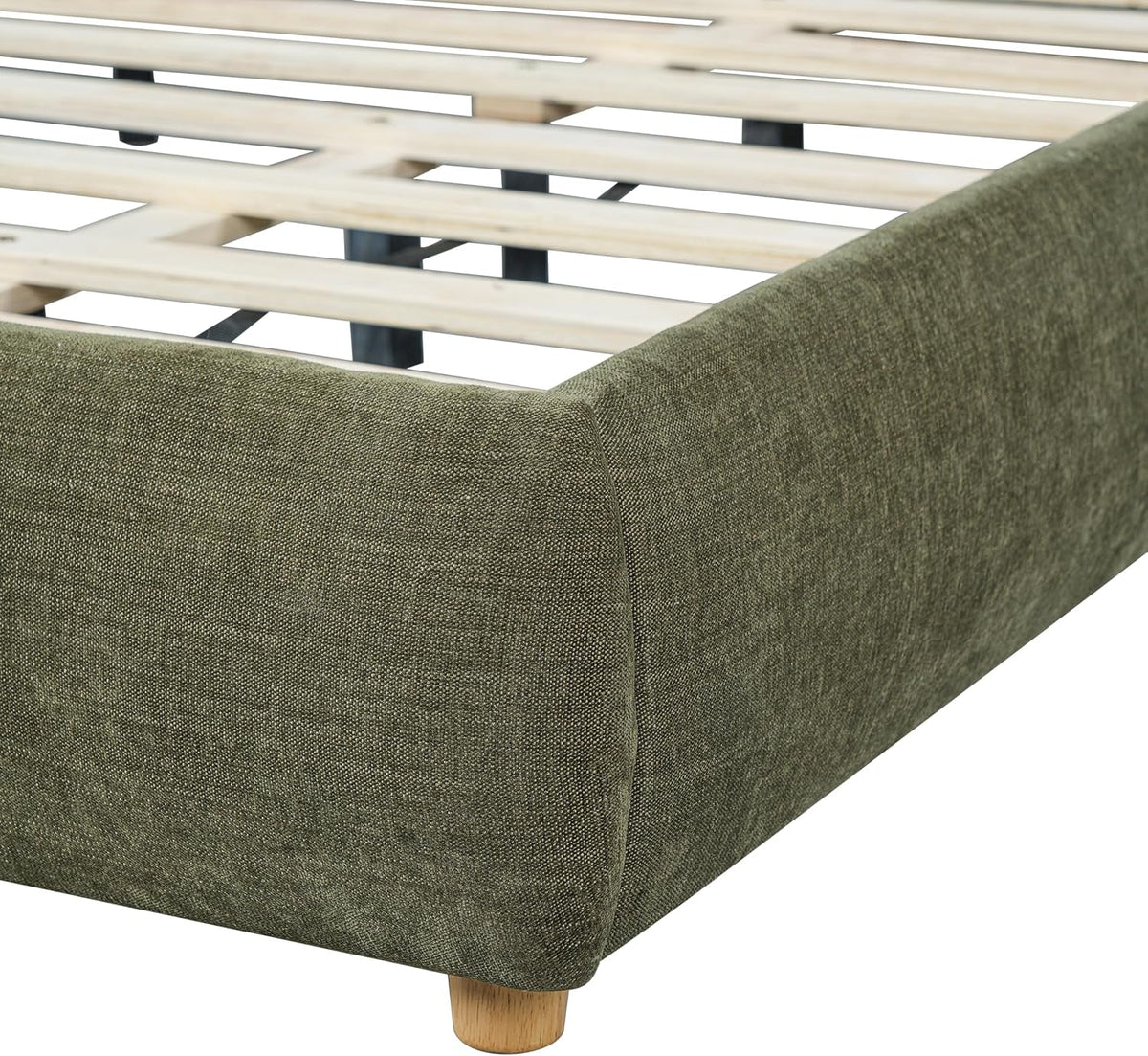 california-king-linen-blend-platform-bed-with-2-pillows-olive-green