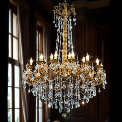 24-Light Antique Gold Crystal Chandelier, Extra Large Luxury Candle Chandelier Lighting Fixture for High Ceiling Foyer, Grand Entryway Living Room, Oversized D39 H641