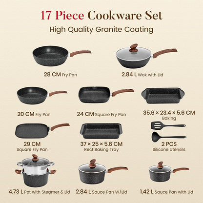 17Pcs Pots and Pans Set, Black | Non Stick, Induction Cookware7