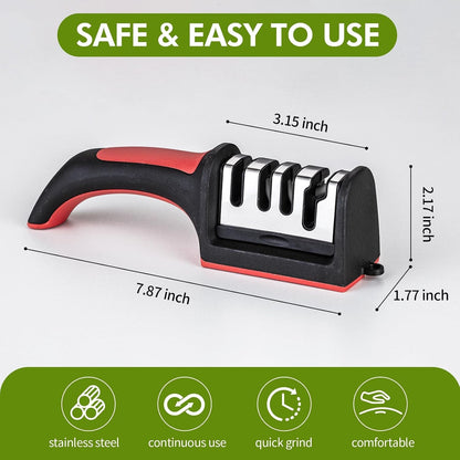 Professional 4-In-1 Knife Sharpener with Tungsten Steel & Ceramic Slots, Manual Sharpener for Chef Knives, Scissors & Straight Edge Blades - Home Kitchen Tool2