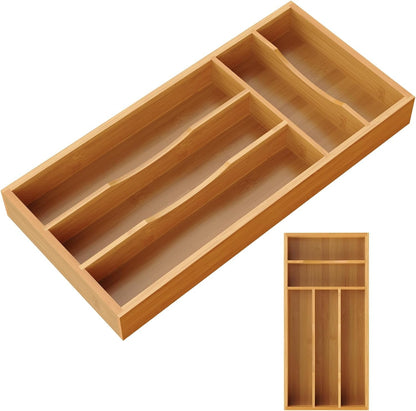Small Silverware Organizer, Bamboo Kitchen Drawer Cutlery Organizer, Utensil Holder, Flatware Organizer Tray (6.7"X14.2"X1.6")1