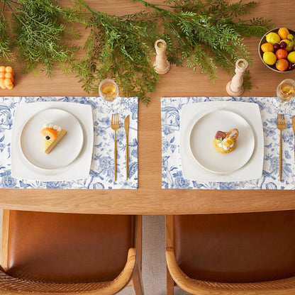 Boho Table Placemats Set of 4, 12"X18" Linen Place Mats, Blue Garden6
