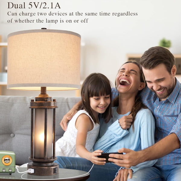 Set of 2 Farmhouse Table Lamps for Living Room with USB C+A Ports4