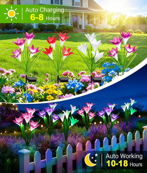 Outdoor Solar Lights, 4 Pack Solar Garden Light with Bigger Lily Flowers, Waterproof 7 Color Changing Solar Lights Outdoor - Bigger Panel for Patio Yard Garden Decoration, Gift for Mom5