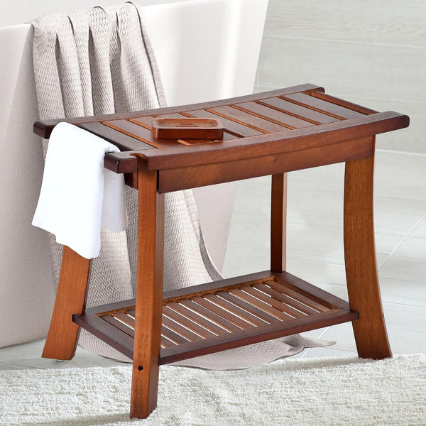 24" Teak Shower Bench, 2-Tier Shower Stool for Indoor Shower, 300Lbs6
