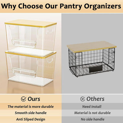 2 Set Pantry Organizers and Storage, Trash Bag Holder under Sink Organizer for 4-13 Gal Bags, Trash Bag Dispenser with Bamboo Top for Onion, Potato, Garlic, Clear (11-7/32"L*7" W*7-1/8"H)7