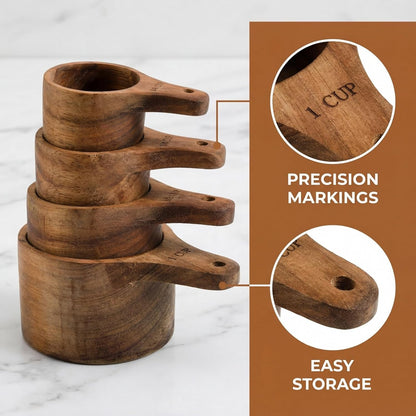 Set of 4 Acacia Wood Measuring Cups, Measure Tool with Handle3