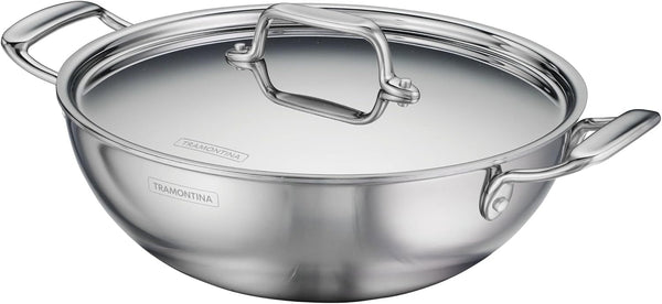 Utsava Tri-Ply Clad Stainless Steel 4-Quart Kadai with Lid | Ceramic Non Stick Interior, Induction-Ready Large Kadhai Pot for Indian Cooking8