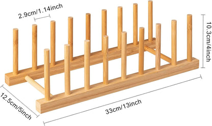 2Pcs Bamboo Dish Plate Bowl Cup Book Pot Lid Cutting Board Drying Rack Stand Drainer Storage Holder Organizer Kitchen Cabinet（Keep Dry）2