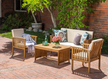 4 Piece Acacia Wood Patio Conversation Table and Chairs Furniture Sets, Outdoor Dining Couch Sofa for Porch Deck Backyard Lawn Balcony Bistro, Brown7