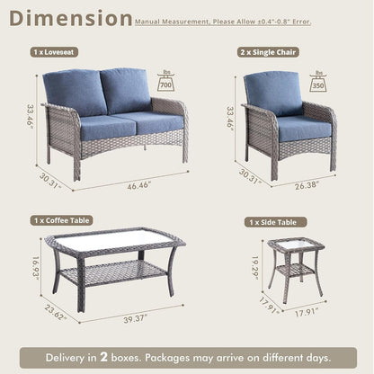 4 Piece Wicker Patio Furniture Set High Back, Denim Blue2