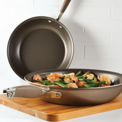 Advanced Home Hard-Anodized Non Stick Frying Pans Set | Durable Nonstick Frying Pan Set 10" & 12", Suregrip Handle, Easy to Clean, Dishwasher & Oven Safe (Bronze)10