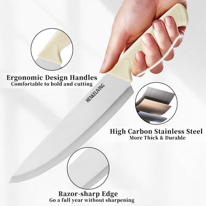 Knife Set, 6-Piece Kitchen Knife Set, German High Carbon Stainless Steel, Durable & Easy Clean Knife Block, Cream3